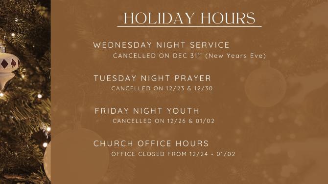 Holiday Hours Service changes 2025 (No service on Wednesday Dec 31st)